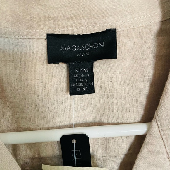 Magaschoni Men's Beige European Linen Blend Casual Button Down Shirt - Picture 4 of 9